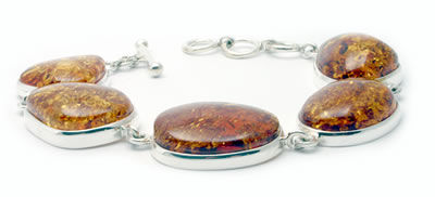AM504 Large Honey Amber Silver Bracelet