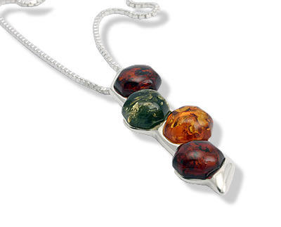 AM536 Octagonal Cut Multi Colour Amber Pendant