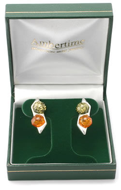 AM537 Octagonal Cut Multi Colour Amber Earrings