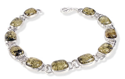 AM550 Green Baltic Amber Silver Bracelet
