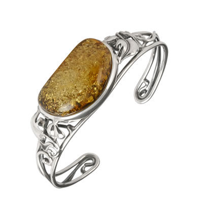 AM562 Green Baltic Amber Handmade Cuff Bangle