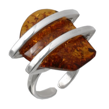 AM565 Handmade Adjustable Honey Amber Silver Ring