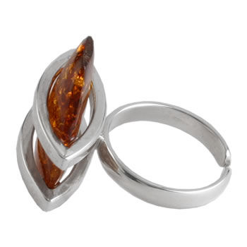 AM565 Handmade Adjustable Honey Amber Silver Ring