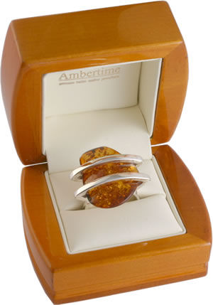 AM565 Handmade Adjustable Honey Amber Silver Ring