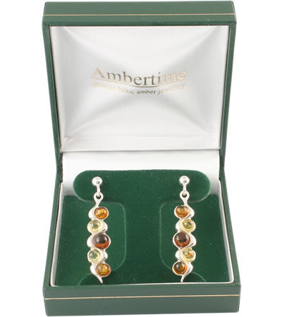 AM577 Multi Coloured Amber Bead Earrings