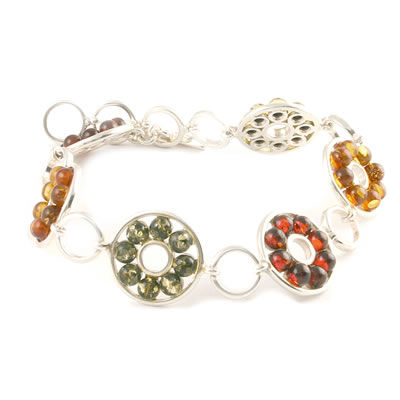 AM581 Multi Colour Round Amber Bead Bracelet