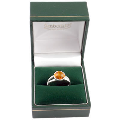 AM703 8mm Round Honey Amber Silver Ring