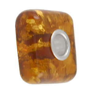 AM712 Square Cognac Amber Charm Bead