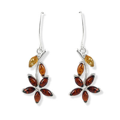 AM717 Lemon, Honey and Cognac Amber  Flower Drop Earrings