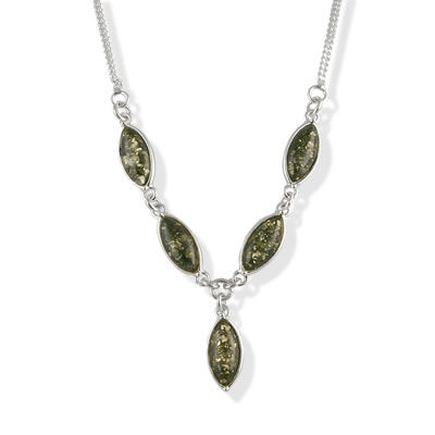 AM718 Marquise Green Amber Necklace