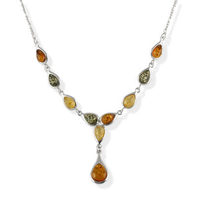 AM720 Multi Coloured Amber Drop Necklace