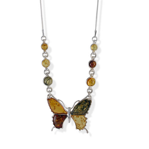 AM779 Multi Colour Amber Butterfly Necklace