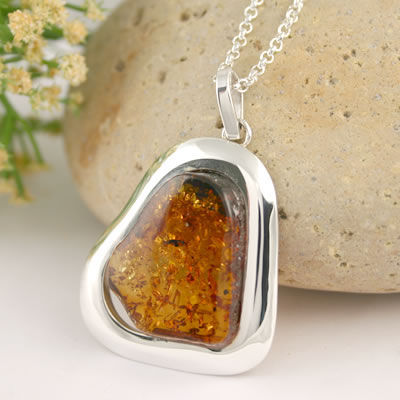 AM789 Baltic Amber Handmade Silver Pendant