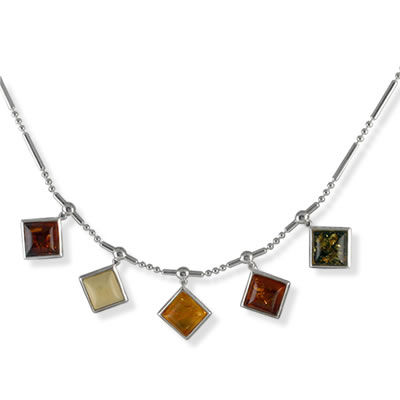 AM793 Multi Colour Amber Squares Necklace