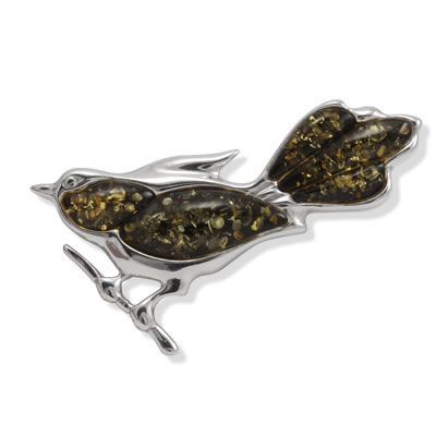AM796 Green Amber Bird Brooch