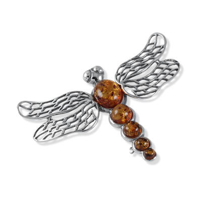 AM797 Large Dragonfly Amber Brooch