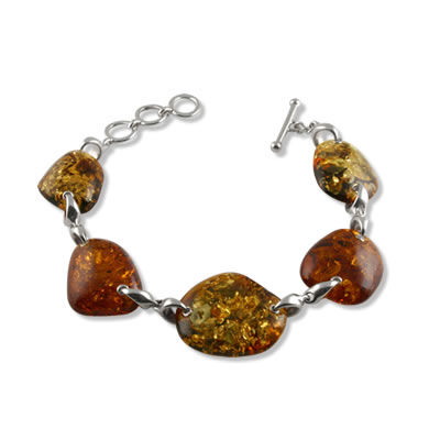 AM902 Adjustable Mulit Coloured Amber Handmade Silver Bracelet