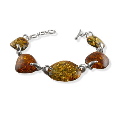 AM902 Adjustable Mulit Coloured Amber Handmade Silver Bracelet
