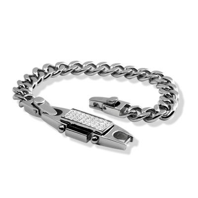 STBR16 Gem Set Mens Steel Curb Bracelet