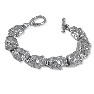 STBR20 Stainless Steel Skulls T-Bar Bracelet