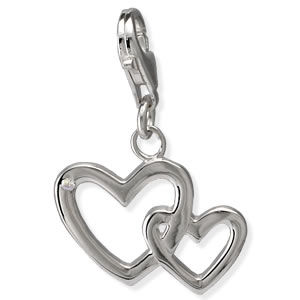 CC016 Double Heart Clip on Silver Charm