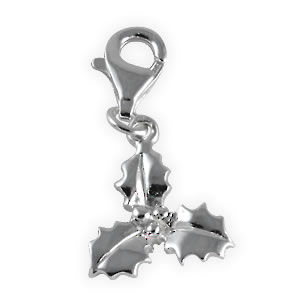 CC036 Christmas Holly Silver Clip on Charm