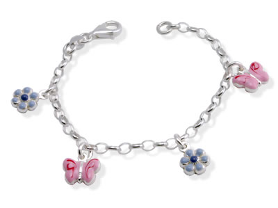 CJ002 Childs Butterfly and Enamel Charm Bracelet