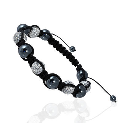 CRY015 Hematite and Crystal Mens Bracelet