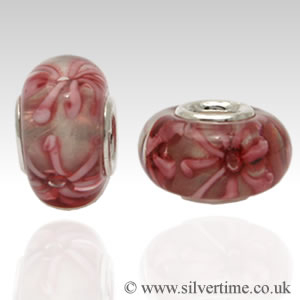 GB05 Pink and White Flower Glass Charm Bead
