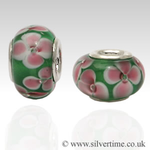 GB06 Green and Pink Flower Charm Bead