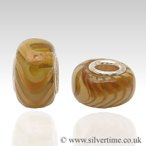 GB11 Stripy Brown Glass Charm Bead