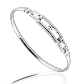 SB063 CZ Solitaire Link Bangle