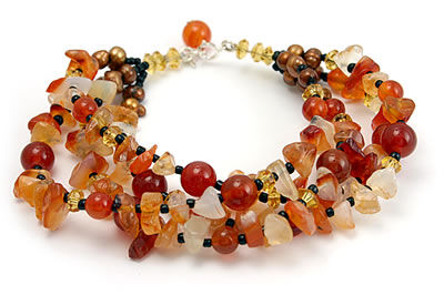 SB073 Carnelian, Agate and Pearl Multi Row Bracelet