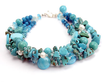 SB075 Turquoise Multi Gem Set Silver Bracelet