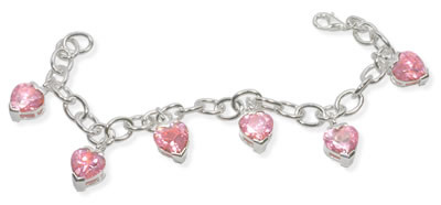 SB105 Pink Ice Heart Charm Bracelet