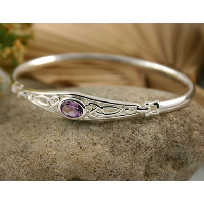 SB124 Amethyst Celtic Silver Bangle