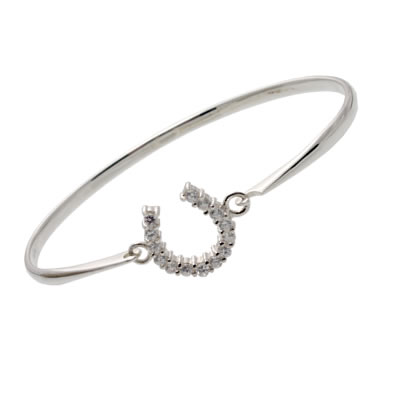 CZ Horseshoe Silver Bangle