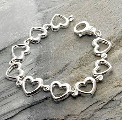 SB142 Large Multi Heart Silver Bracelet