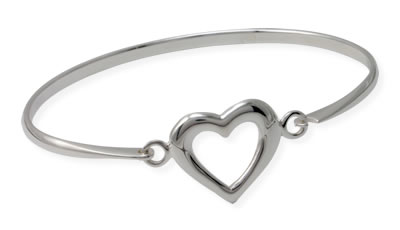 SB181 Silver Open Heart Bangle