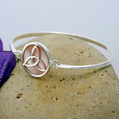 SB190 Celtic Mother of Pearl Silver Bangle