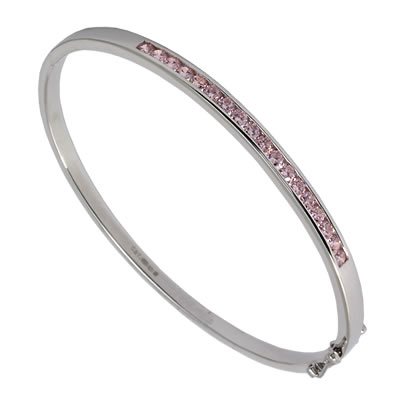 SB193 Pink Cubic Zirconia Channel Set Bangle