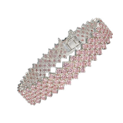 SB204 Pink Cubic Zirconia Triple Row Bracelet