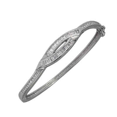 SB210 Baguette Cut CZ Crossover Silver Bangle