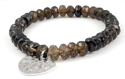 SB215 Smokey Quartz Stretch Bracelet with Heart Charm