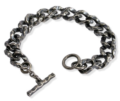 SB221 Hammered Oxidised Mens Silver Bracelet