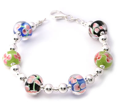 SB231 Glass Flower Bead Bracelet