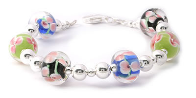SB231 Glass Flower Bead Bracelet