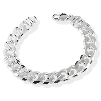 SB240 Wide Mens Silver Curb Bracelet