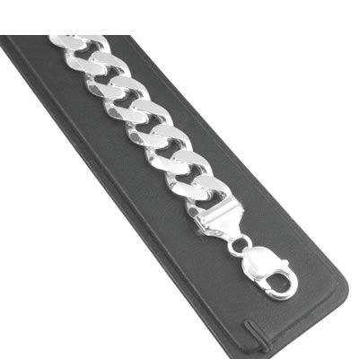 SB240 Wide Mens Silver Curb Bracelet