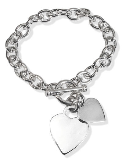 SB246 Double Heart T-Bar Silver Bracelet